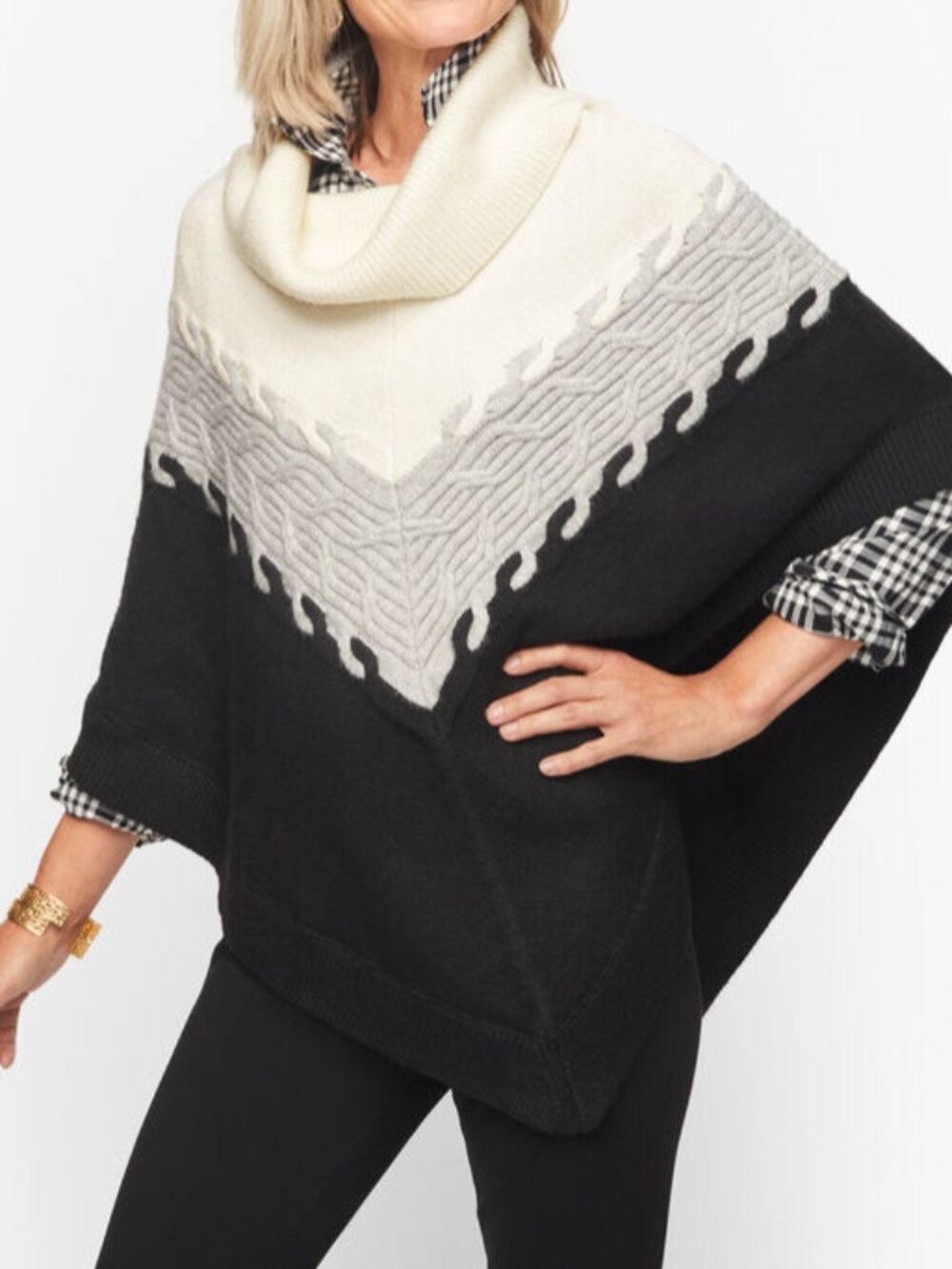 Talbots  Colorblock Cable Knit Poncho M